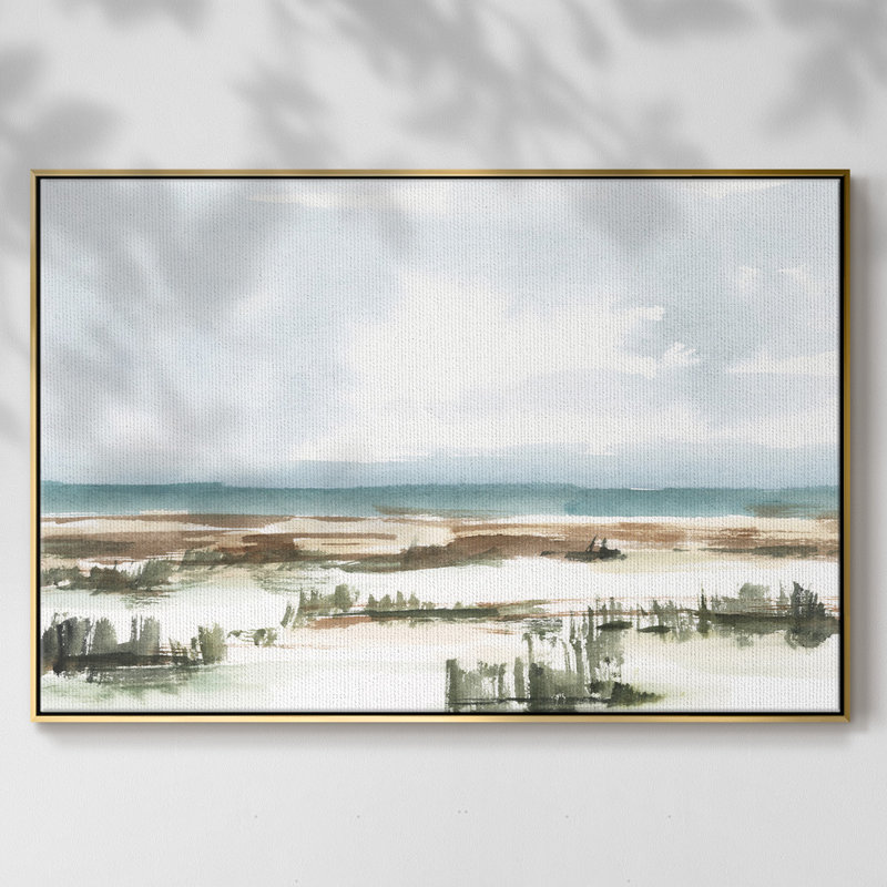 «Coastal Wetlands Watercolor I», toile encadrée de qualité supérieure - prête à être accrochée, H 25 po x l 37 po x P 2 po