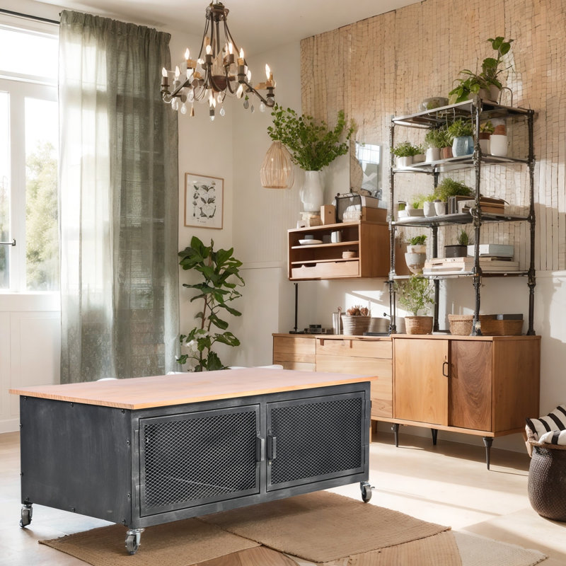 Buffet décoratif Keyanah, Naturel / noir vieilli, H 17,72 po x l 47,24 po x P 23,62 po