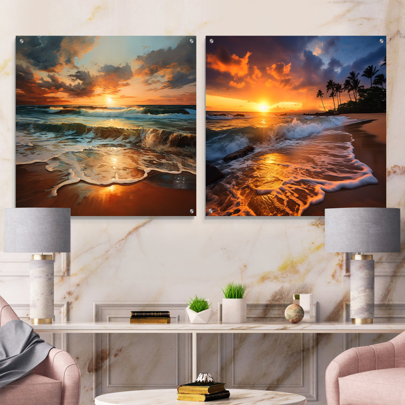 Owensby - Ensemble de 2 verres muraux en acrylique Coastal Beach, H 36 po x l 73 po