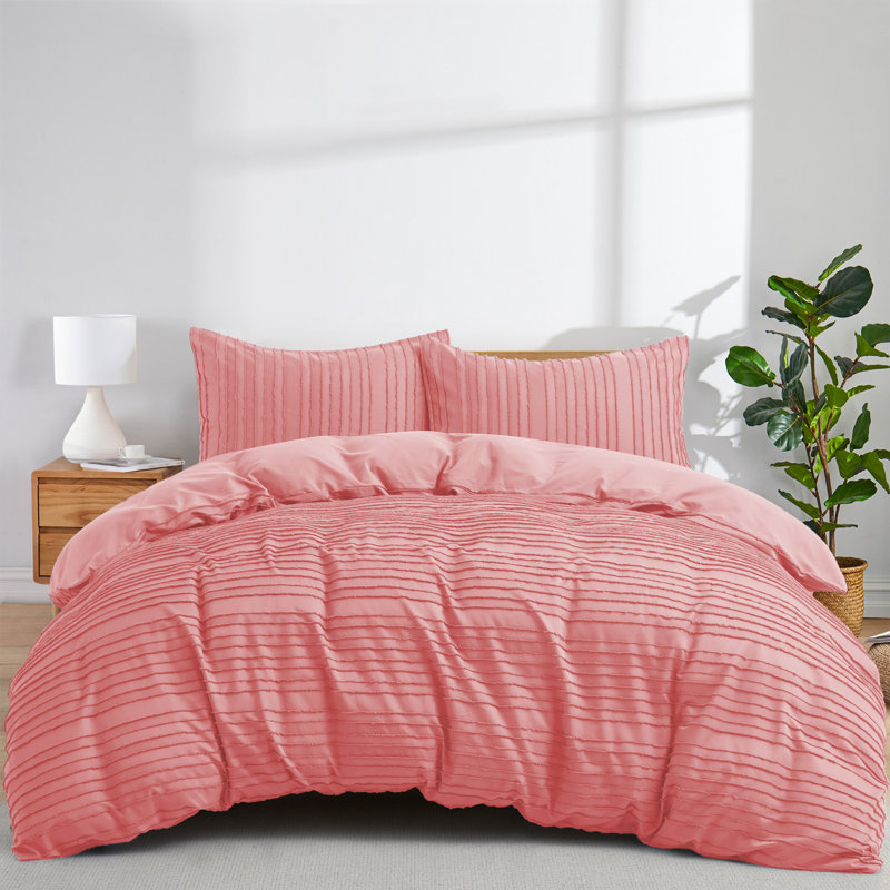 Ensemble de housse de couette Maresca, Housse de couette grand et 2 taies d'oreiller stan, Rayure rose