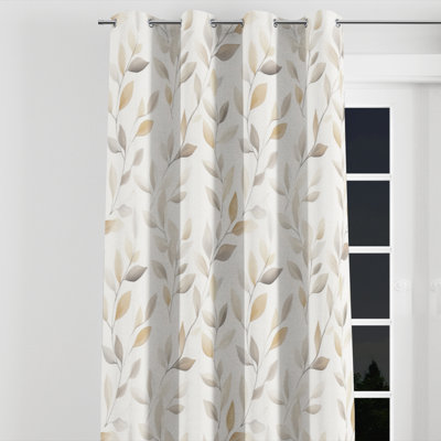 Modern Room Darkening Curtains - Floral Cream Leaves Grommet Curtain - 1 Panel