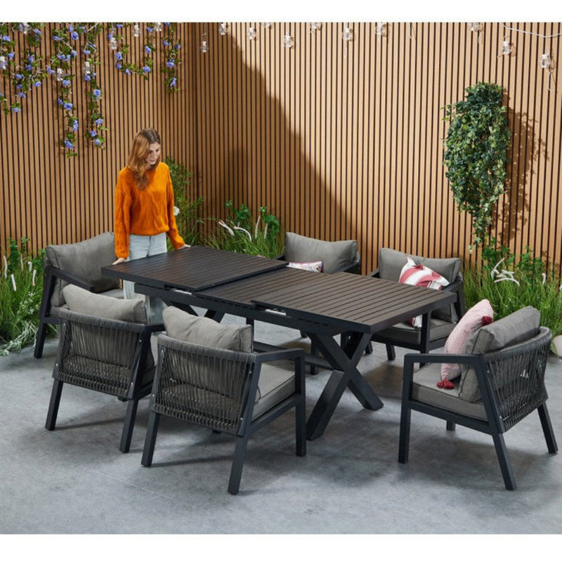 Stretching Table With 8 Armchairs, 7 Pcs: Table, 6 Chairs