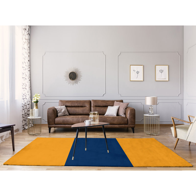 Tapis doré/bleu marine rayé, Rectangle 9 pi x 12 pi