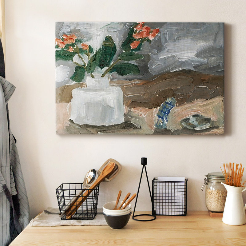 Vase de fleurs roses III sur toile tendue avec châssis - prêt à accrocher, H 8 po x l 12 po