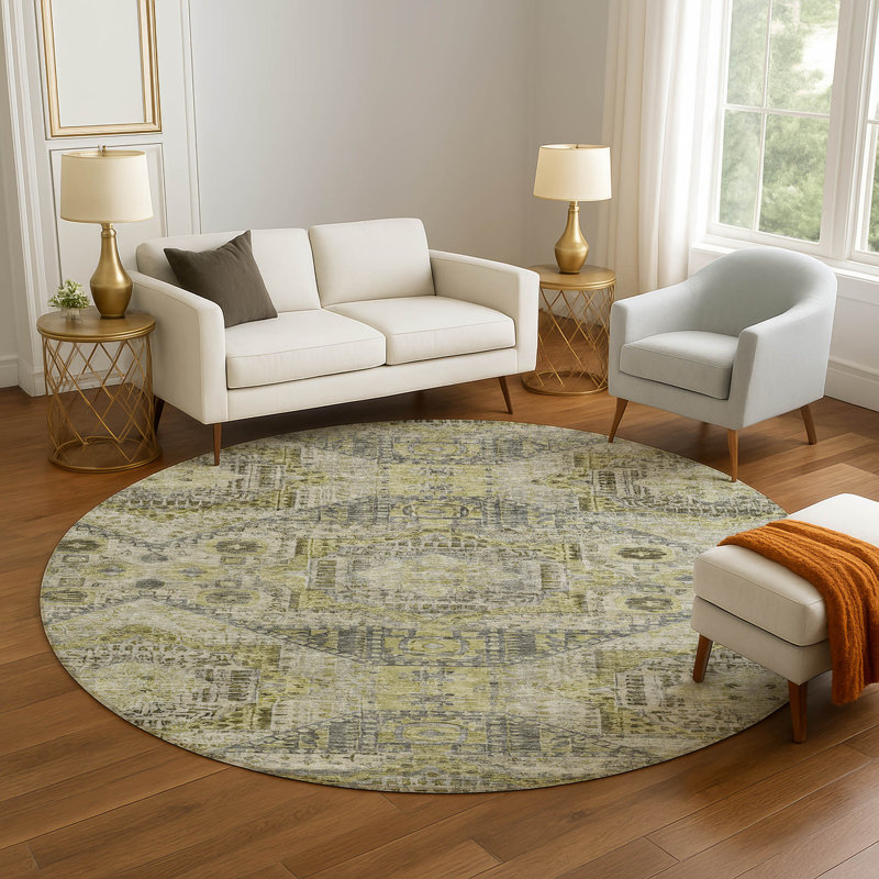 Premium Machine Washable Alaina AMF1929 Global Rug, Round 8'