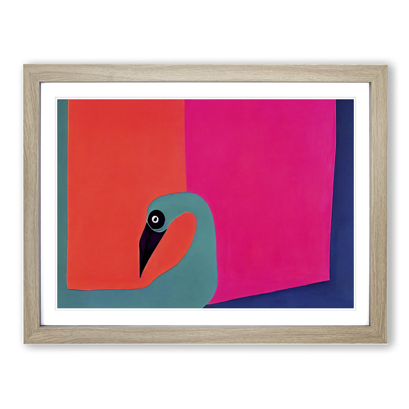 Modern Abstract Flamingo - Framed Print, 46cm H x 64cm W x 2cm D, Oak Framed