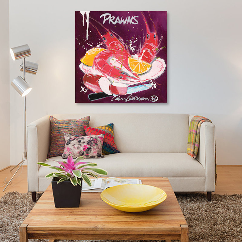« langoustines », impression sur toile, H 48 po x l 48 po x P 1,5 po, Toile tendue, Pas de tapis