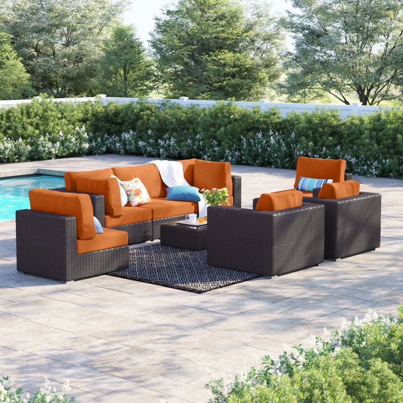 Convene 8 Piece Outdoor Patio Sectional Set, Orange