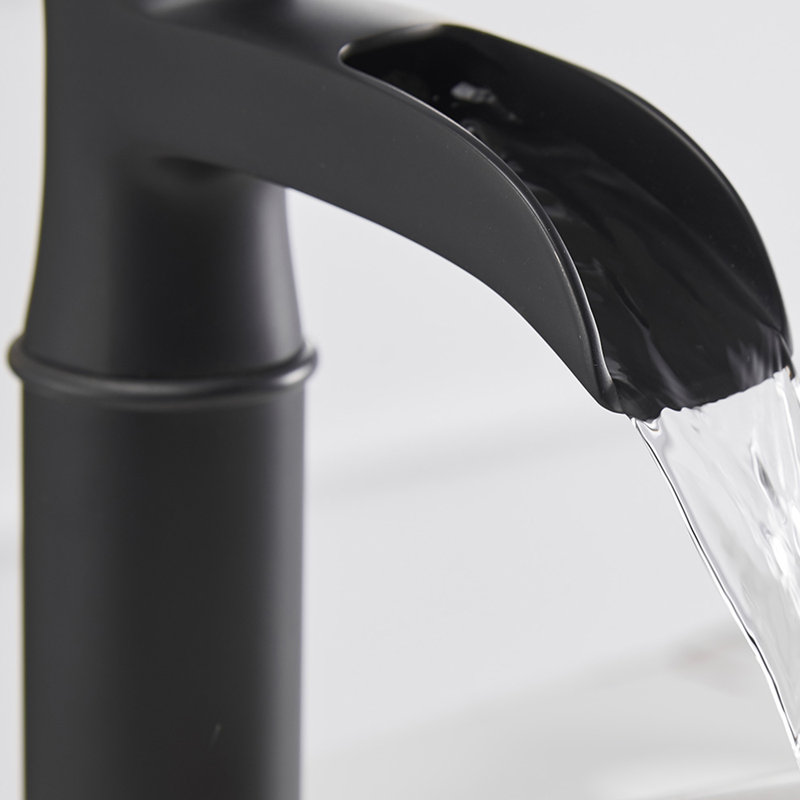 SoftStream Waterfall Vessel Matte Black Single Hole, Single Handle Bathroom Sink Faucet, Matte Black