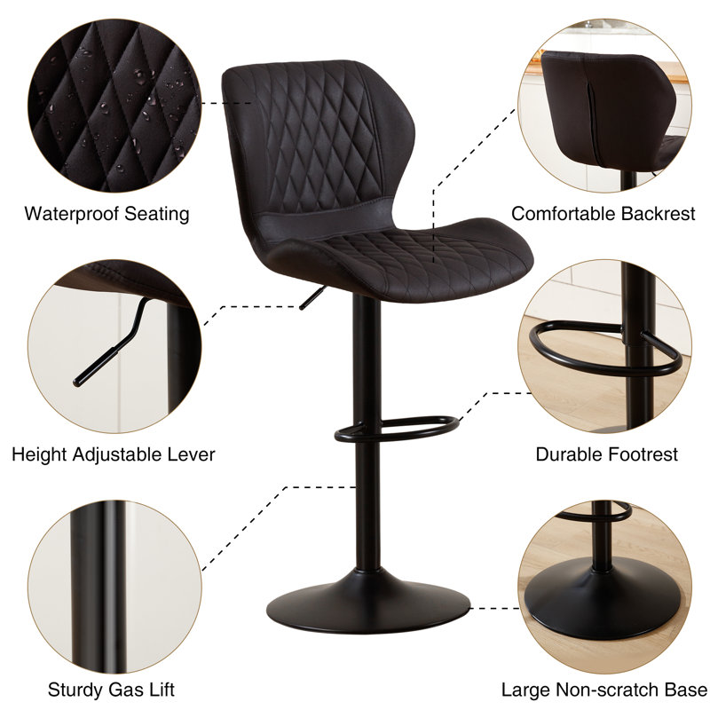 Swivel Adjustable Height Bar Stool, Black
