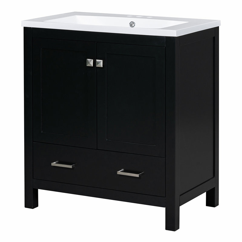 29.5'' Single Bathroom Vanity Base Only, Black, Silver
