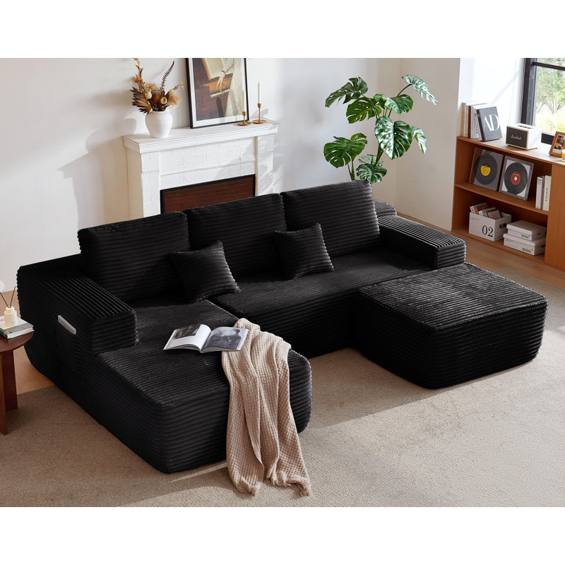 Canapé modulaire de 104 pouces avec méridienne en U et poches latérales, conception modulaire moderne, assise profonde, aucun assemblage requis