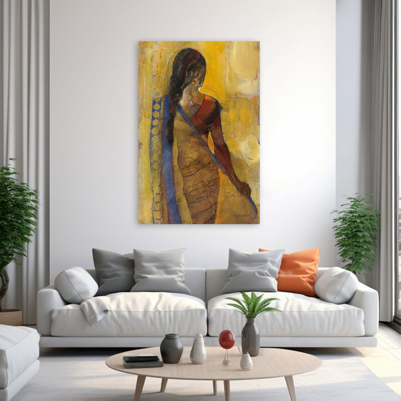 Femmes du monde I - art abstrait noir et bleu, H 60 po x l 40 po