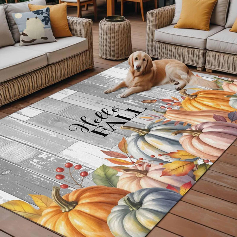 Tapis de camping à motif de feuilles de citrouille aquarelle