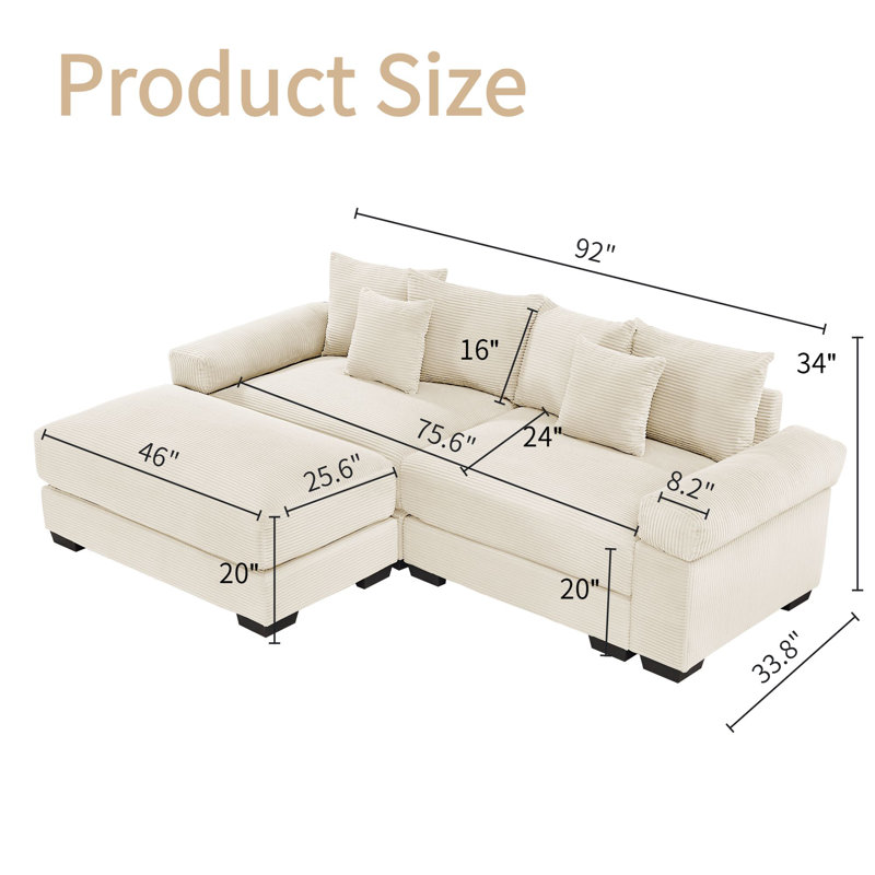 Canapé 92 po, Beige