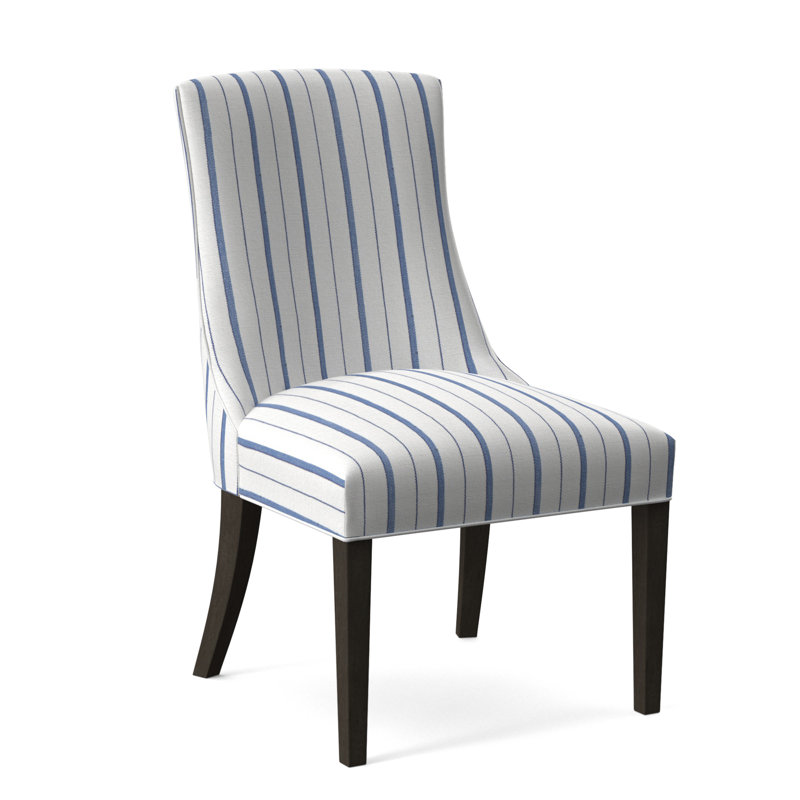 Tuxedo Slipper Dining Chair, Frost White Finish, Cobalt Blue Stripe; 0204-64