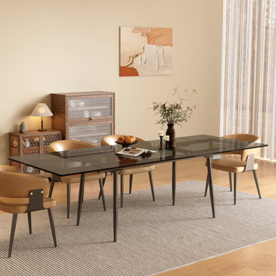 94.6" Modern Expandable Dining Table With Tempered Glass Top And Metal Legs