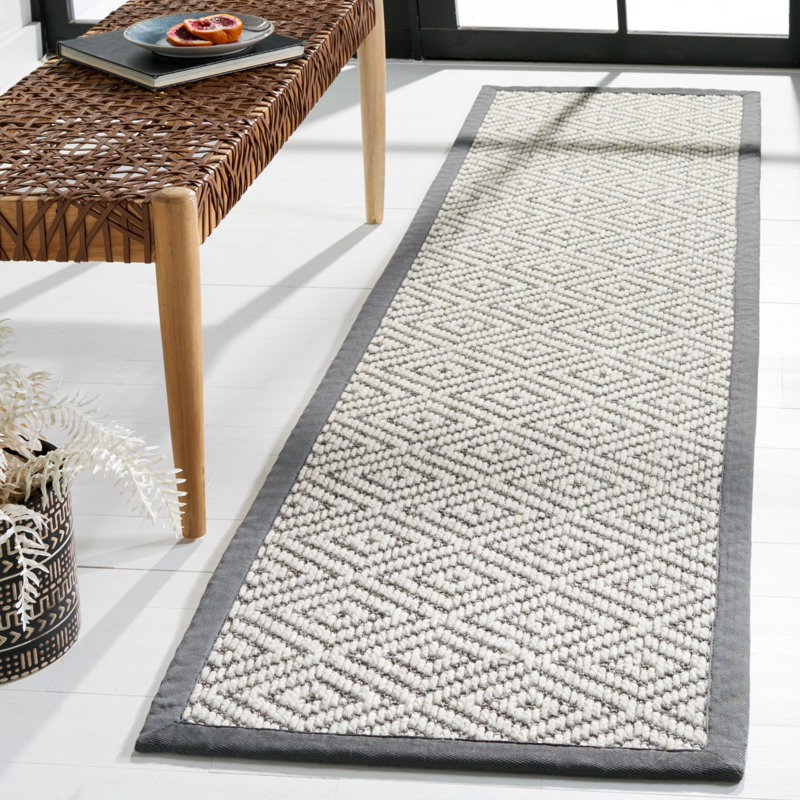 Tapis géométrique en laine et sisal Shellharbour Palm Beach, Tapis de couloir 2 pi x 8 pi