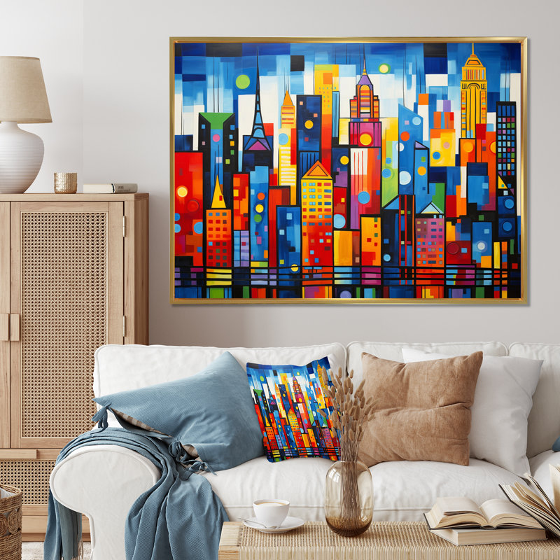 Pop Art New York In Color I - Art mural Pop Art, H 12 po x l 20 po x P 1 po, Cadre flottant doré