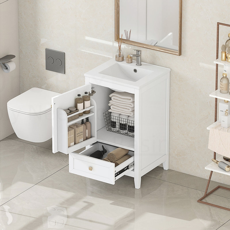 Meuble-lavabo durable avec lavabo, porte à fermeture douce et nombreuses solutions de rangement pour les salles de bain modernes