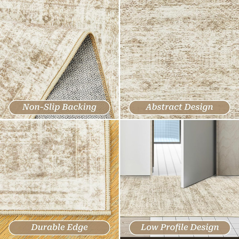 Tapis de couloir de cuisine doux antidérapant, Tapis de couloir 2 pi x 6 pi, Beige / Ivoire