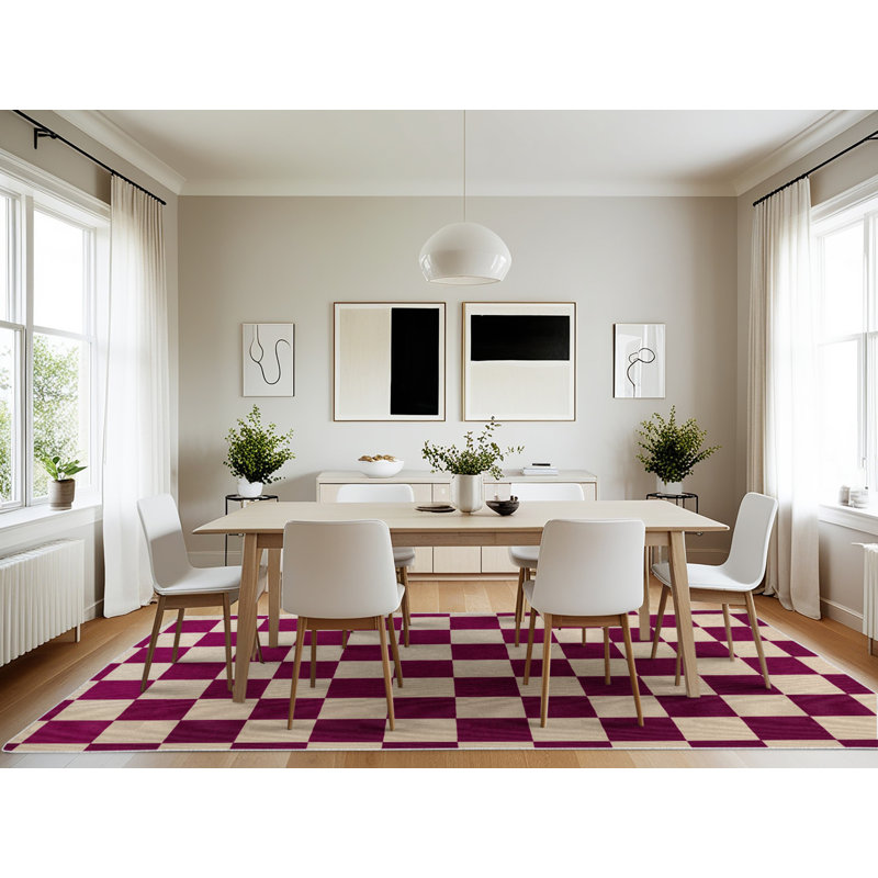 Machine Washable Checkered Beige Area Rug, Rectangle 7' x 10'