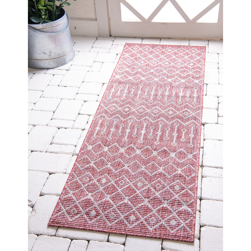 Tapis rouge rouille intérieur / extérieur Julieta, Tapis de couloir 2 pi x 6 pi 1 po