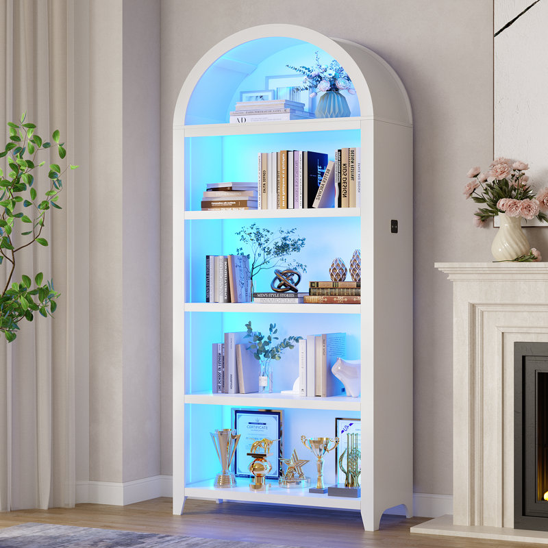29.5" Wide - 5-Shelf Arched Storage Cabinet With Tri-Color Sensor Light (Set Of 2), White
