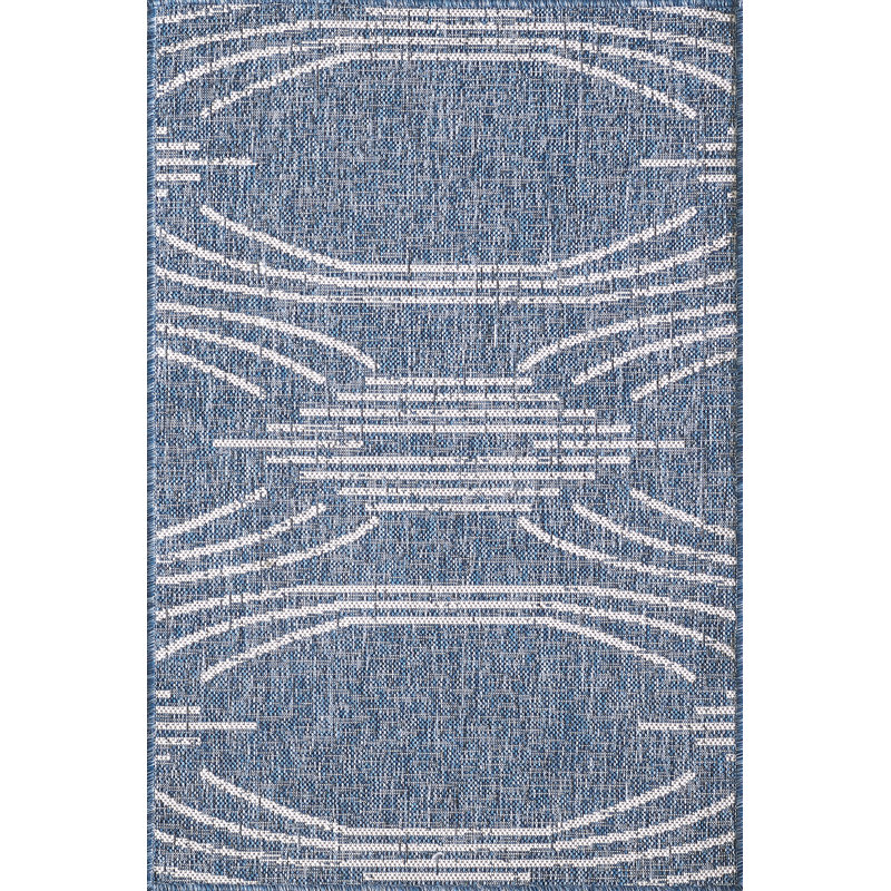 Tapis intérieur / extérieur bleu / gris Hodder, Rectangle 3 pi 11 po x 2 pi 7 po