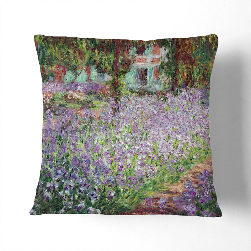 Irises In Monets Garden Floral Square Throw Cushion, Stone, 40cm H x 40cm W x 15cm D