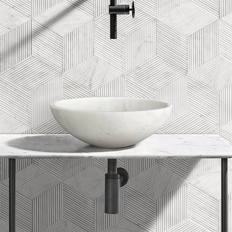 White Natural Marble Bathroom Vessel Sink, White