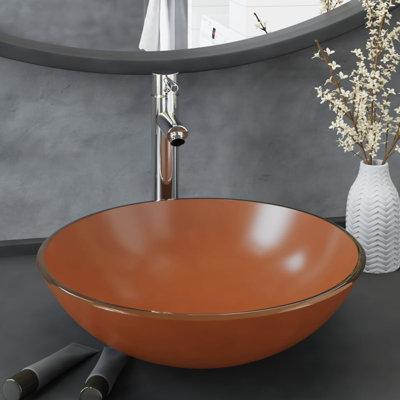 Symple Stuff Agustus 42 mm L x 420 mm W Glass Circular Sink with Tap and Overflow
