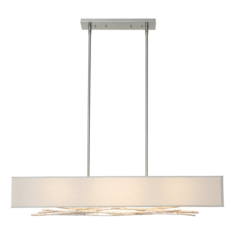 Brindille 4 - Light Kitchen Island Rectangle Pendant, Natural Anna, Vintage Platinum