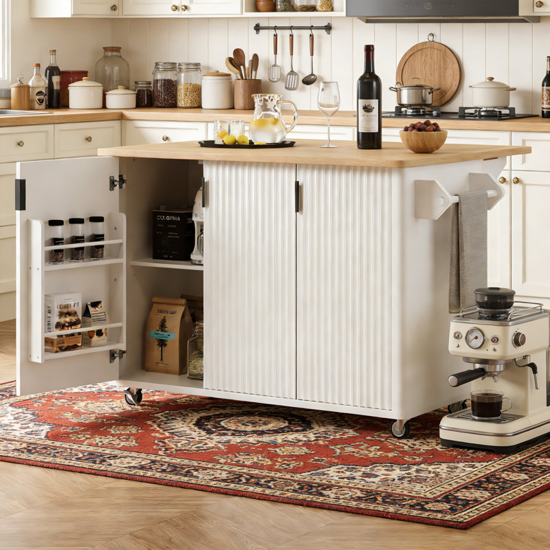 Kitchen Island With Drop Leaf, White