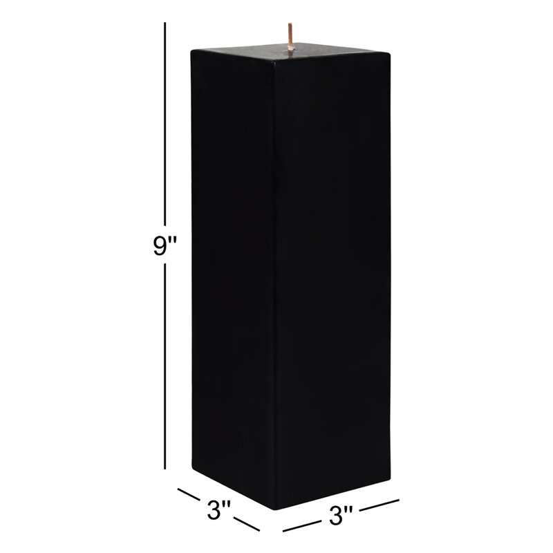 Bougie colonne, Noir, H 9 po x l 3 po x P 3 po, Ensemble de 12
