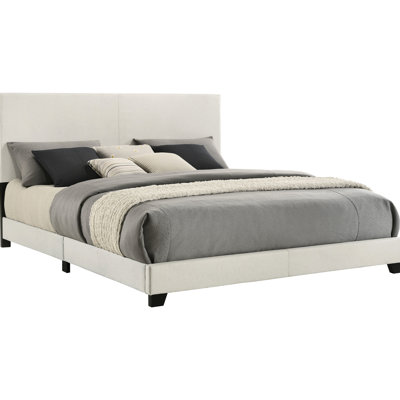 Cream Eastern King Bed With A Padded Head And Engineered Wood Setup For Bedroom Elegance Construction Contemporary