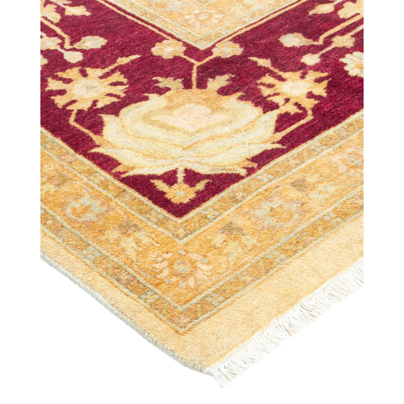 Tapis unique en laine noué à la main ivoire / rouge nouvel âge 8 pi 2 po x 10 pi 2 po Keenan