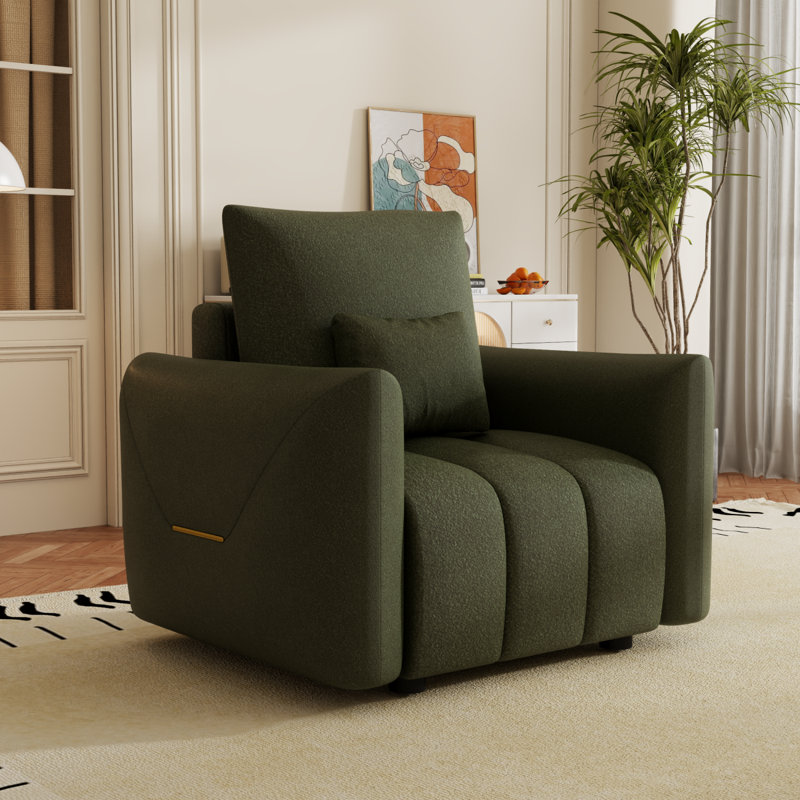 Modern Teddy Fabric Sofa Upholstered With Pillow - Perfect For Living Room, Office, And Bedroom -, Green Teddy