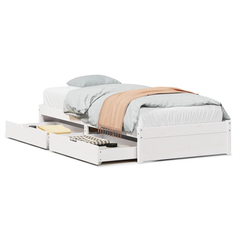 Chamberlan Solid Wood Storage Bed, White, 31cm H x 195.5cm W x 80.5cm D
