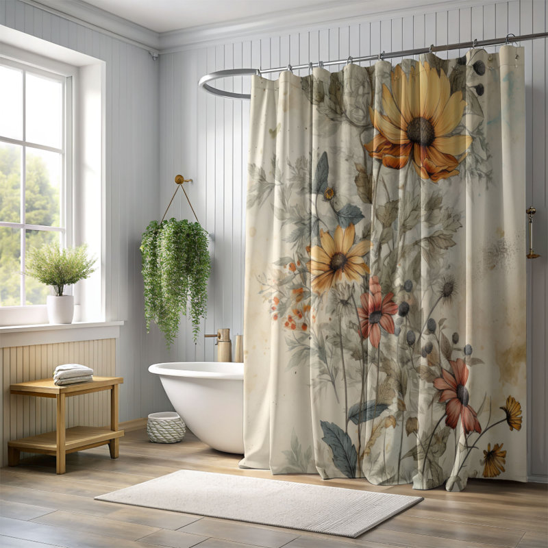 Rideau de douche Weathered Blossoms - Premium, H 74 po x l 71 po