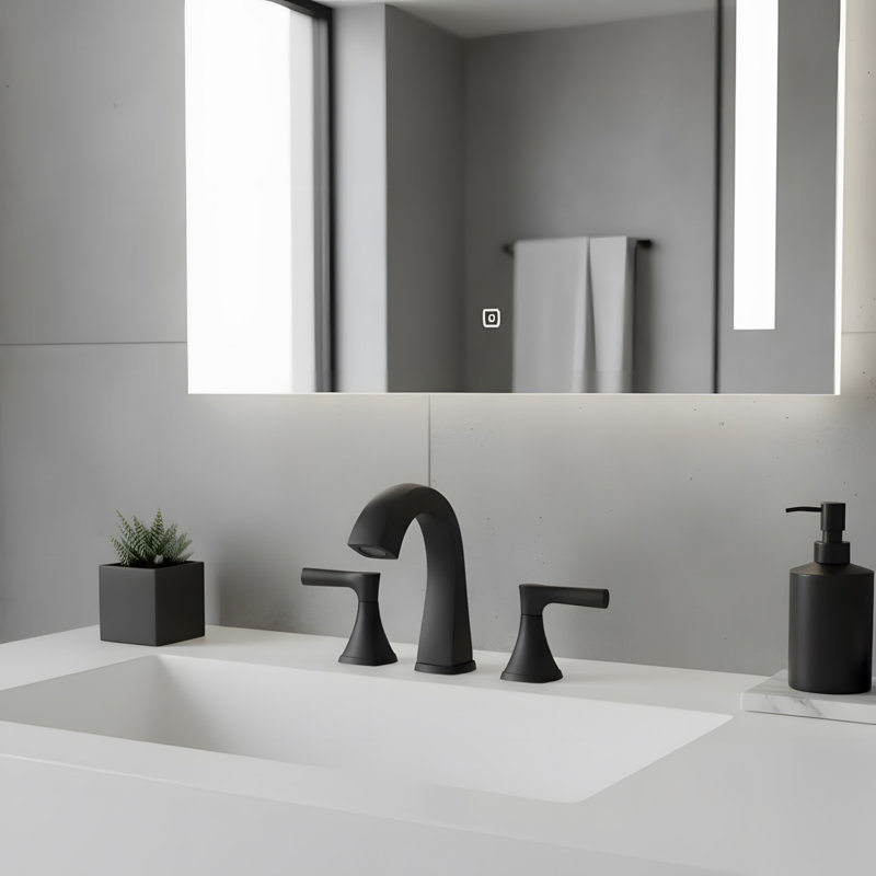 3 Hole Bathroom Sink Faucet with 2 Handles and Drain Assembly, Matte Black