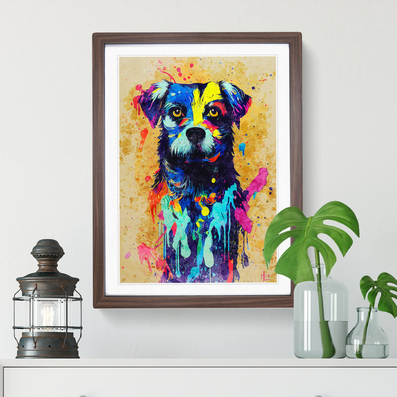 Dog Paint Splash No.4 - Framed Print, 46cm H x 34cm W x 2cm D, Walnut