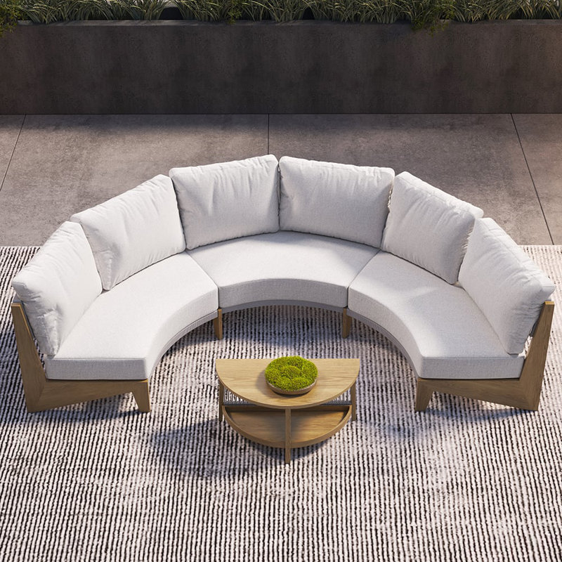 8-Piece Farmhouse Curved Modular Outdoor Patio Sectional Sofa Set with Coffee Table