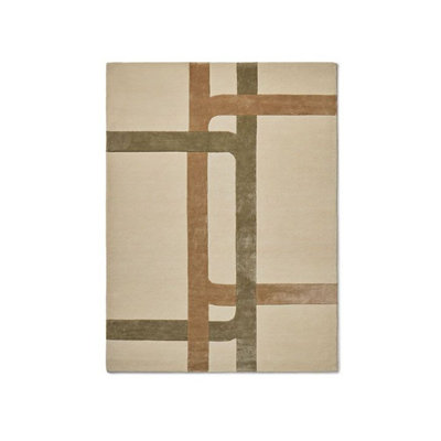 Rectangle Geometric Handmade Hand Tufted Wool Lyocell Indoor / Outdoor Area Rug in Tan/Brown/Coffee -  Punt Mobles, STHAF1A1724BEI1