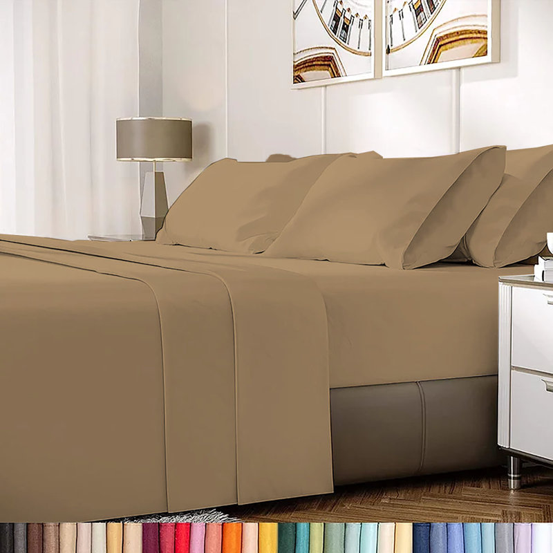 Ensemble de draps en rayonne de bambou 6 pièces , Ensemble de draps pour lit simple + un drap-housse, Or mat