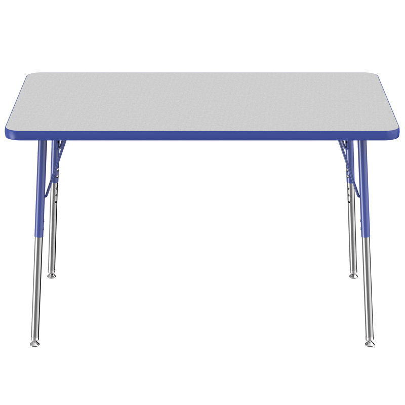 Table d'activité rectangulaire à hauteur réglable en forme de T, 24 po x 48 po, Gris/Bleu/Noir, Roulement pivotant standard