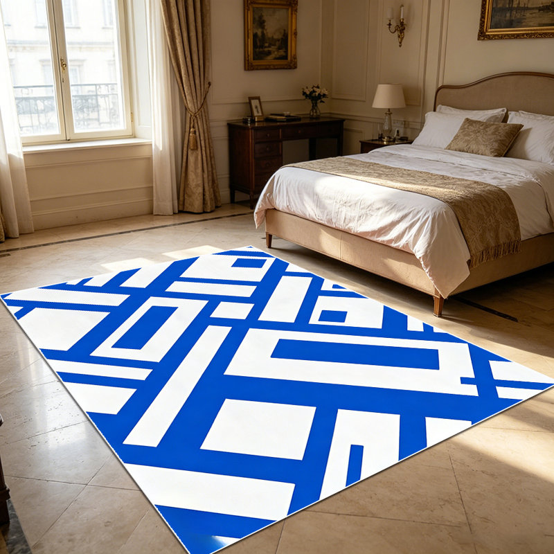 1PC Blue And White Geometric Block Abstract Pattern area rugs for Living Room, Soft and Comfortable, Suitable for all seasons, easy-to-maintain, machine washable Indoor floor mat, Under Table Farmhouse suitable for dining room, bedroom, entryway.
