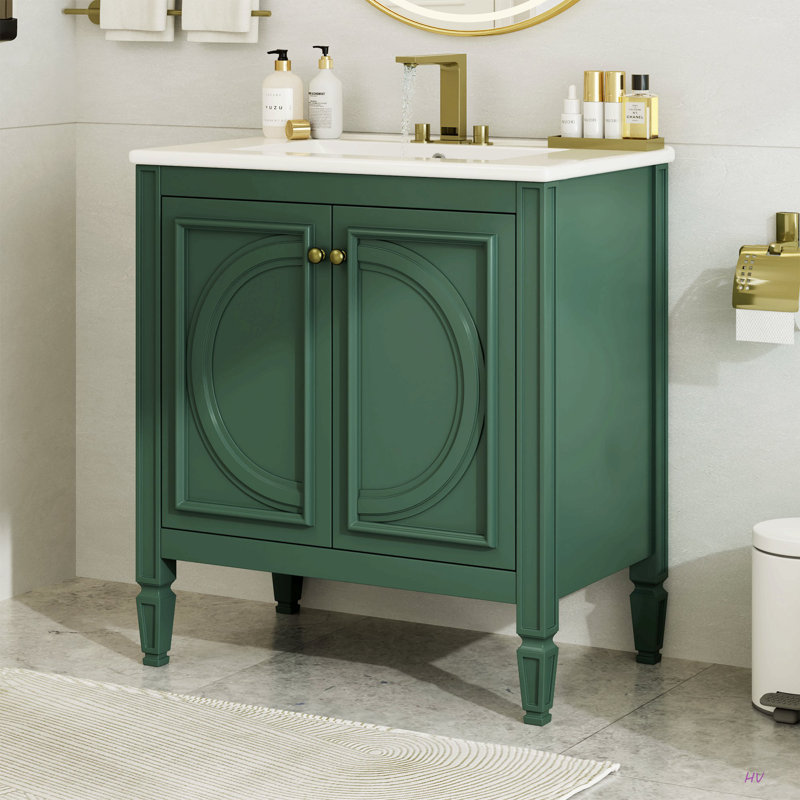 Meuble-lavabo de 30 po avec lavabo, deux portes avec tablette, charnières de porte à fermeture en douceur, style rétro
