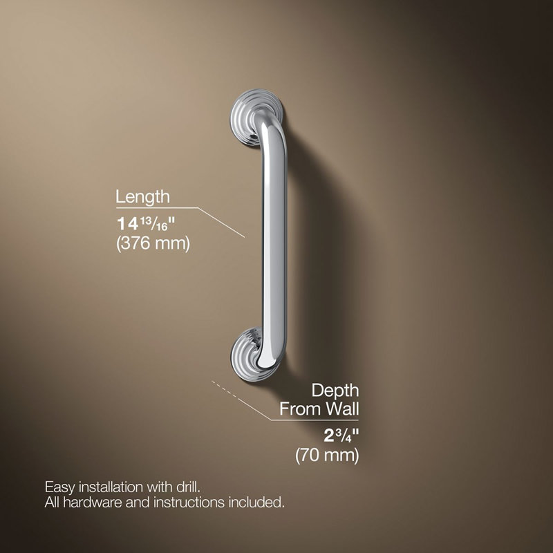 Traditional Grab Bar, Polished Stainless, 12"W