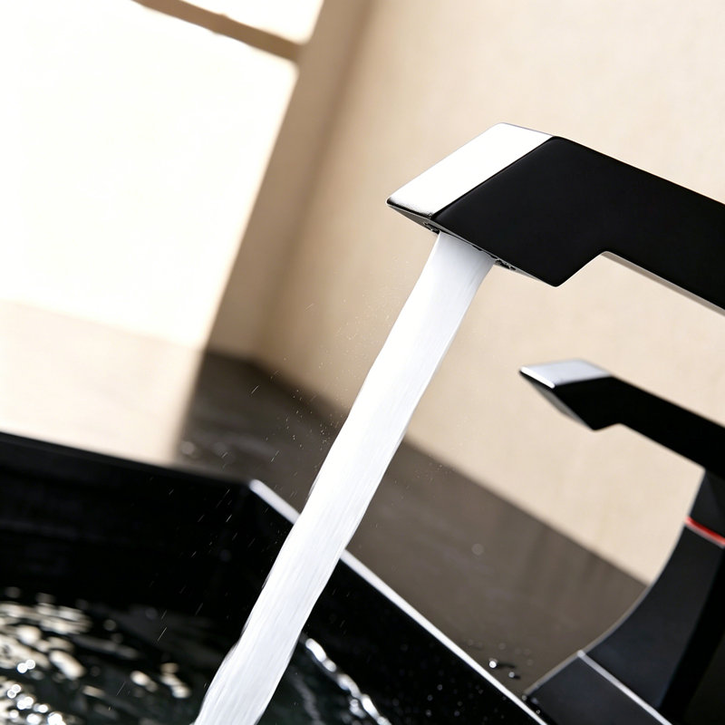 Robinet de salle de bain robuste à 2 poignées avec drain et trousses d'alimentation, robinet de lavabo de style moderne monté sur comptoir noir mat 4001-Mo
